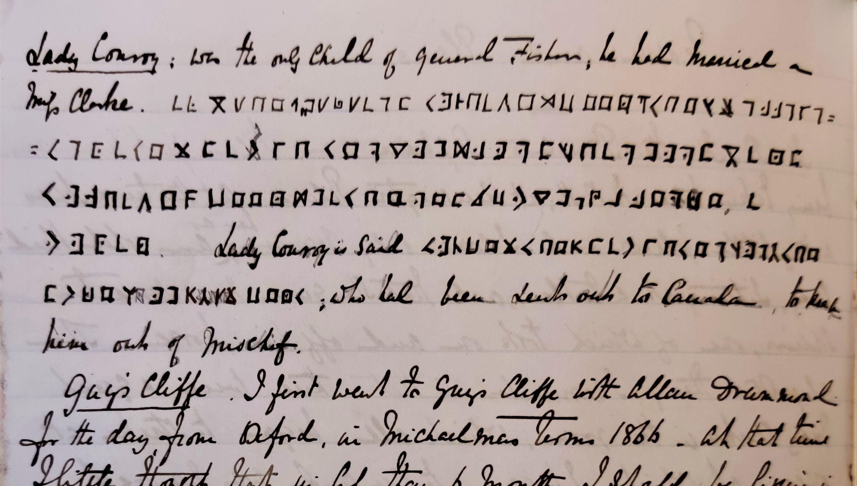 detail of John Conroy's diary in ink showing cryptogram